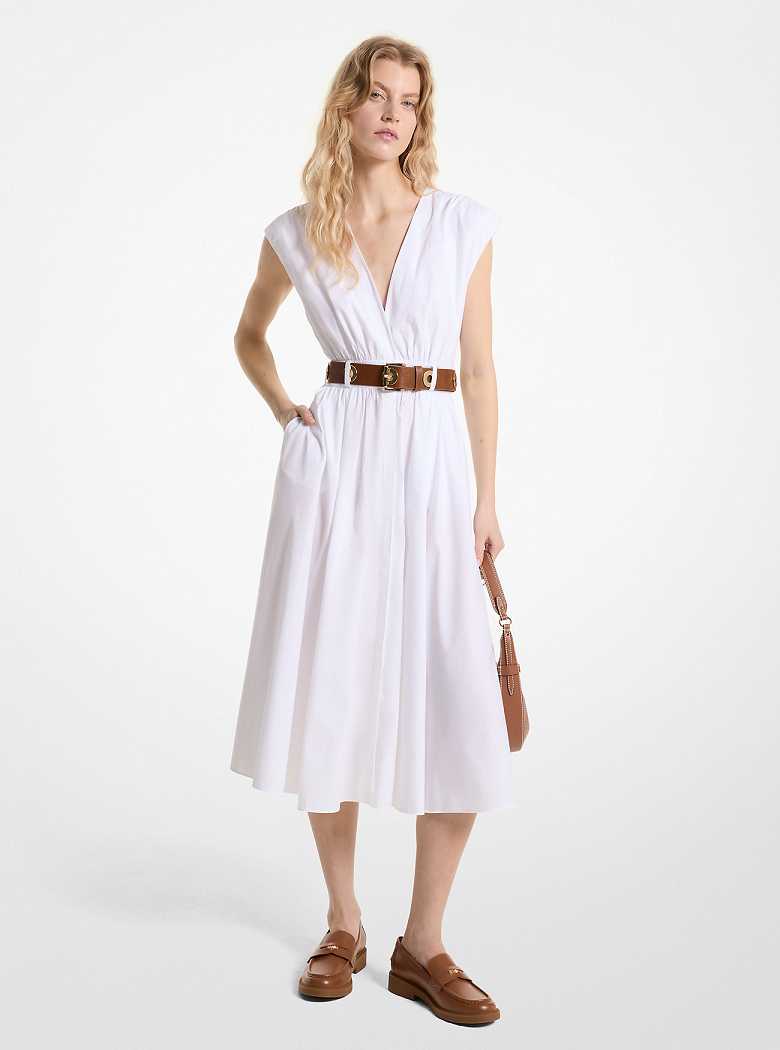 Michaelkors Stretch Organic Cotton Poplin Midi Branco | SN-MK26673