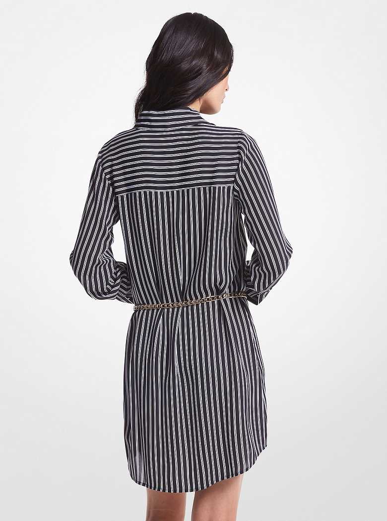 Michaelkors Striped Georgette Belted Pretas | SN-MK26779