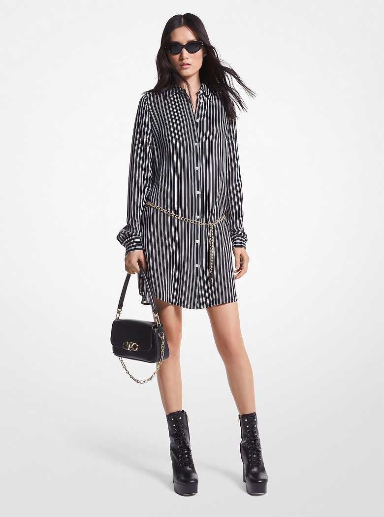 Michaelkors Striped Georgette Belted Pretas | SN-MK26779