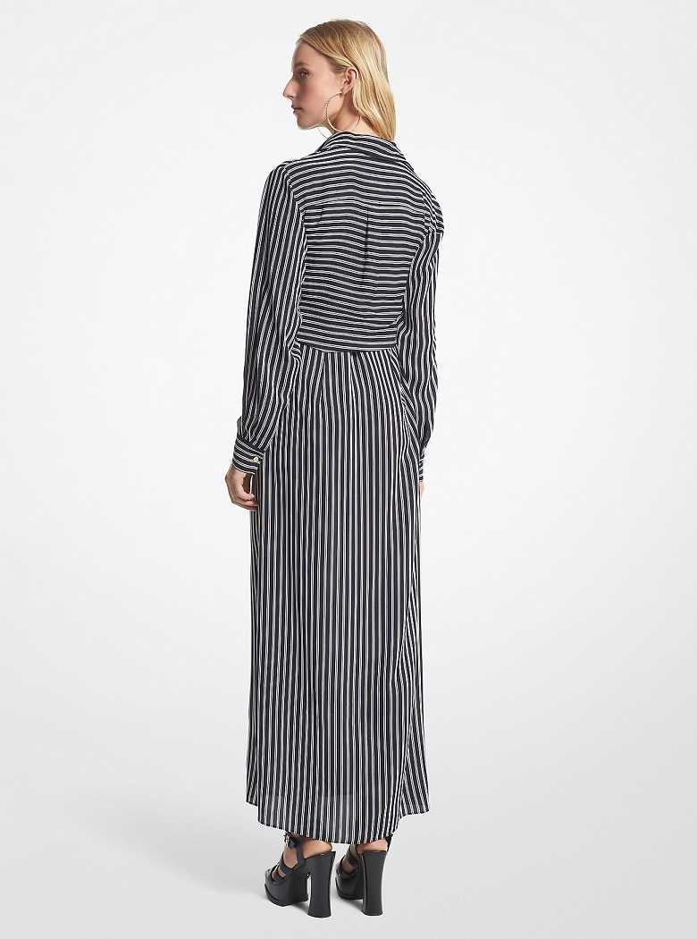 Michaelkors Striped Georgette Tie-Front Pretas | SN-MK26712