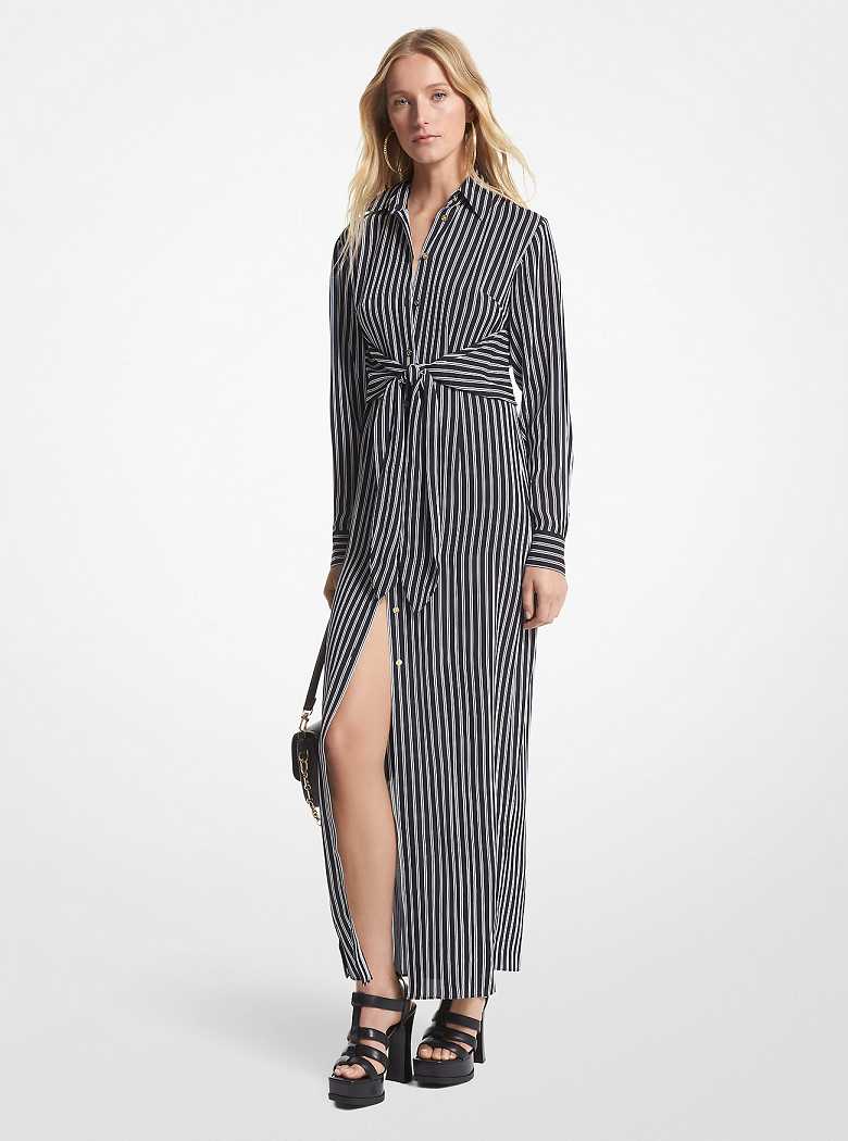 Michaelkors Striped Georgette Tie-Front Pretas | SN-MK26712