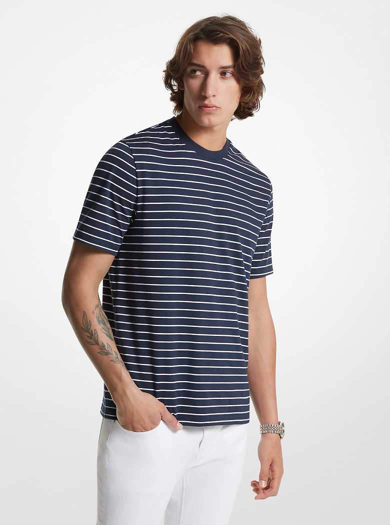 Michaelkors Striped Pima Cotton Blend Piqué Azuis | SN-MK27952