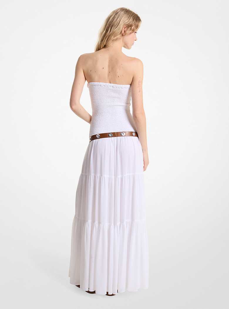Michaelkors Tiered Smocked Georgette Maxi Branco | SN-MK26669
