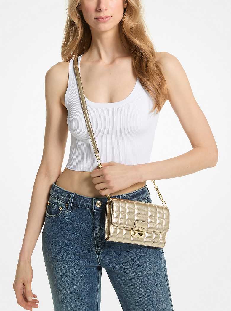 Michaelkors Tribeca Large Metallic Leather Convertible Douradas | SN-MK27133