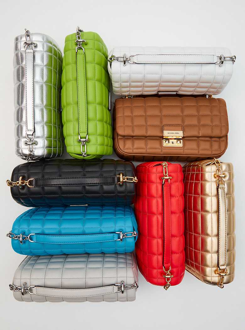Michaelkors Tribeca Large Metallic Quilted Leather Prateadas | SN-MK26999