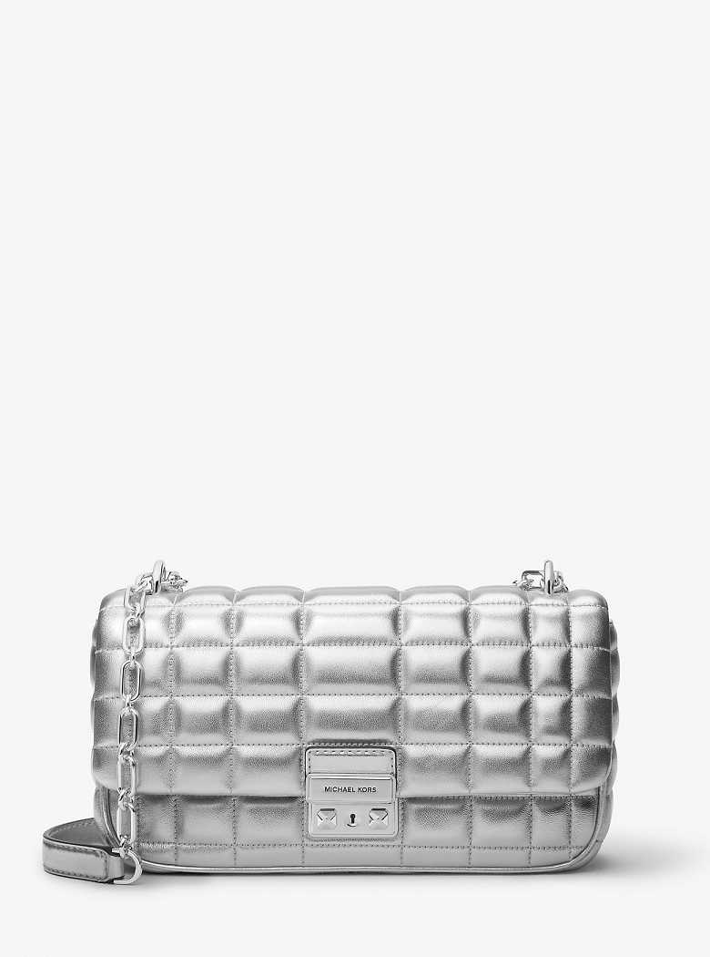 Michaelkors Tribeca Large Metallic Quilted Leather Prateadas | SN-MK26999