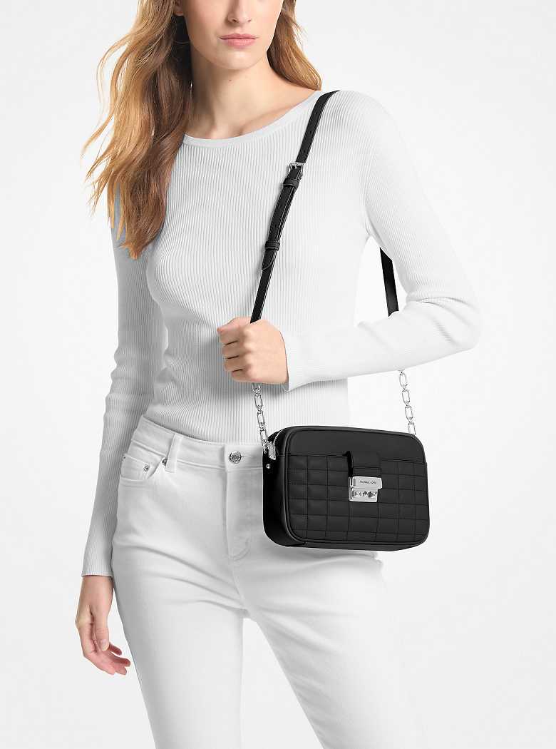 Michaelkors Tribeca Medium Quilted Leather Pretas | SN-MK27276
