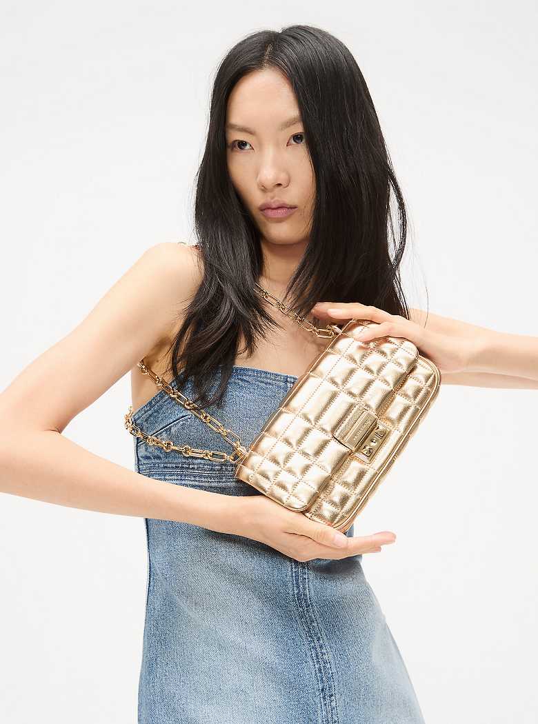 Michaelkors Tribeca Small Quilted Metallic Leather Douradas | SN-MK26945