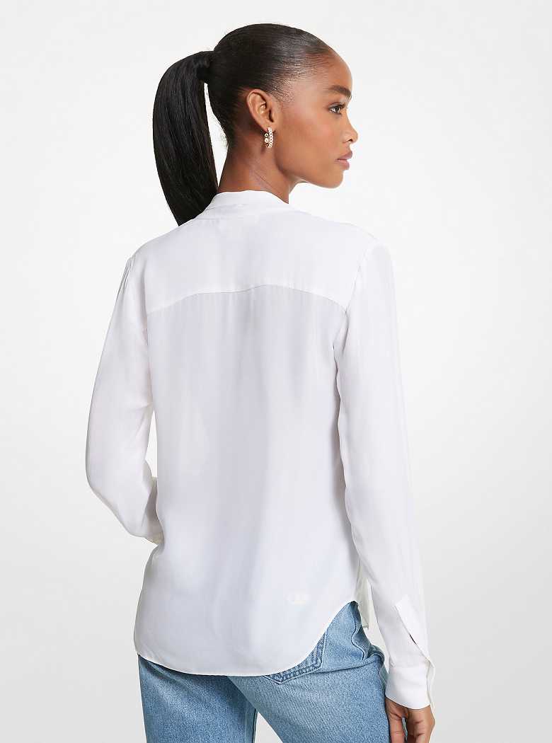 Michaelkors Viscose Blend Tie-Neck Blouse Bege | SN-MK26511
