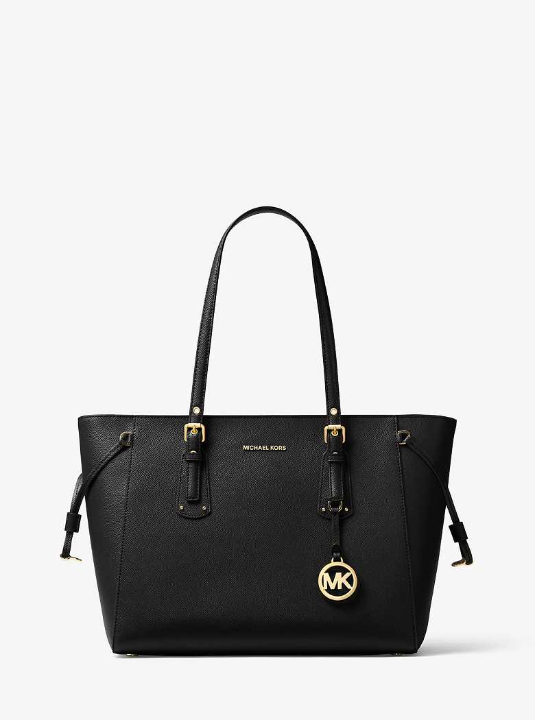Michaelkors Voyager Medium Crossgrain Leather Pretas | SN-MK26883