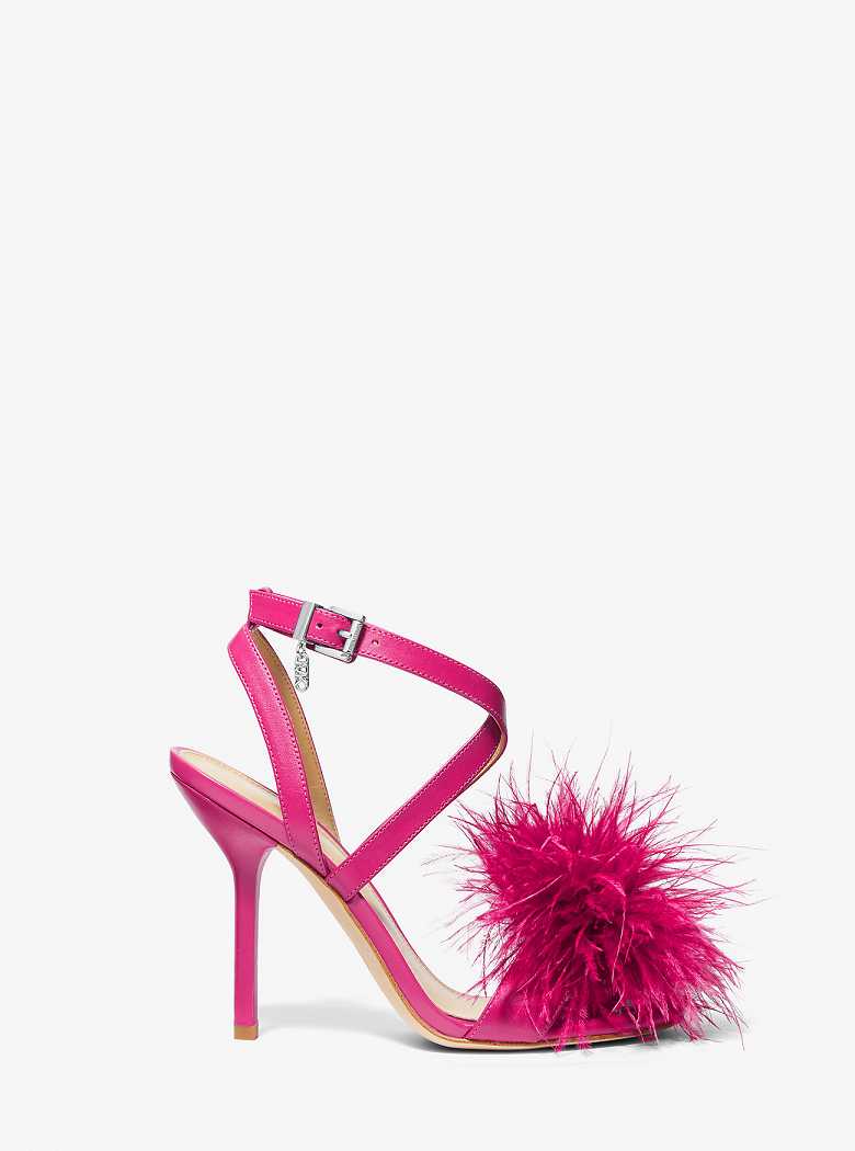 Michaelkors Whitby Feather Trim Leather Fucsia Escuro | SN-MK27533