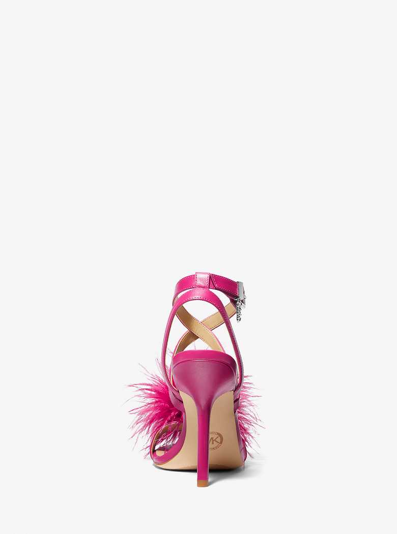 Michaelkors Whitby Feather Trim Leather Fucsia Escuro | SN-MK27533