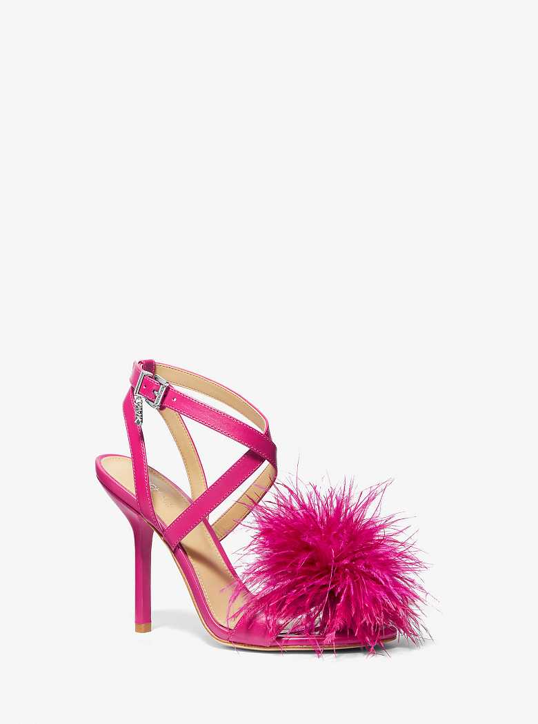 Michaelkors Whitby Feather Trim Leather Fucsia Escuro | SN-MK27533