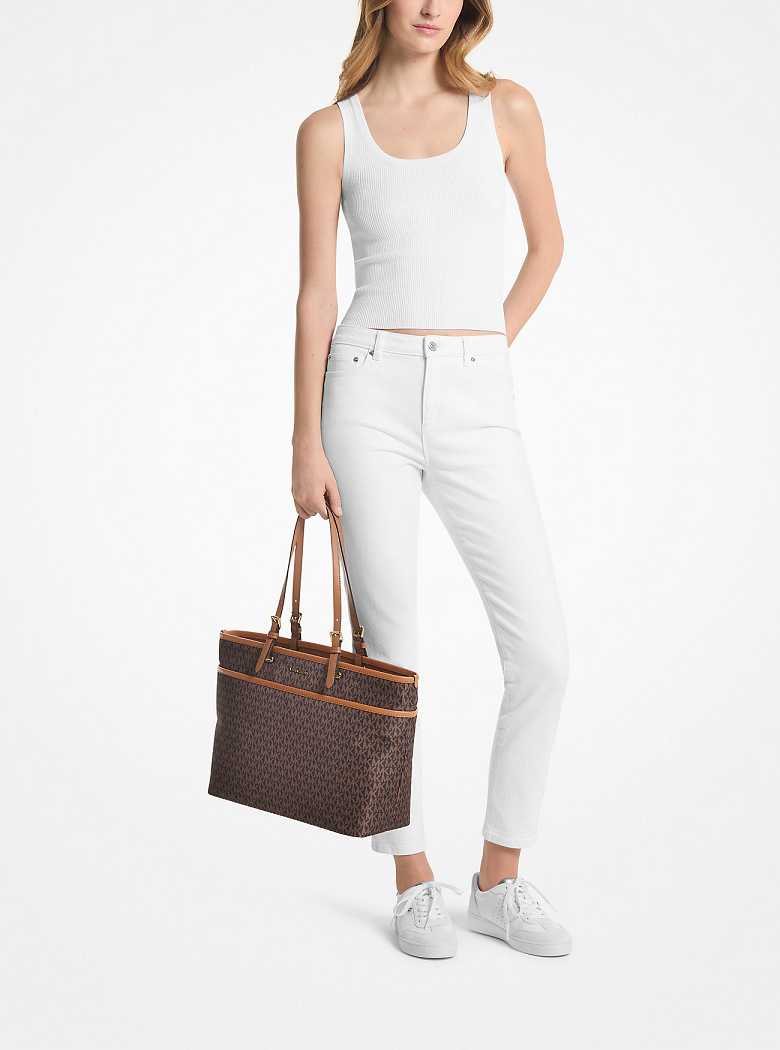 Michaelkors Winston Large Signature Logo Print Woven Pocket Marrom | SN-MK26889