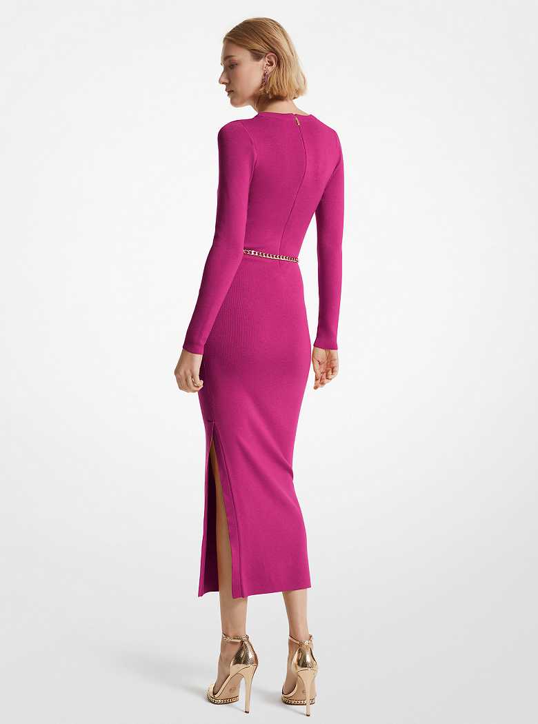 Michaelkors Wool Blend Belted Midi Fucsia Escuro | SN-MK26703