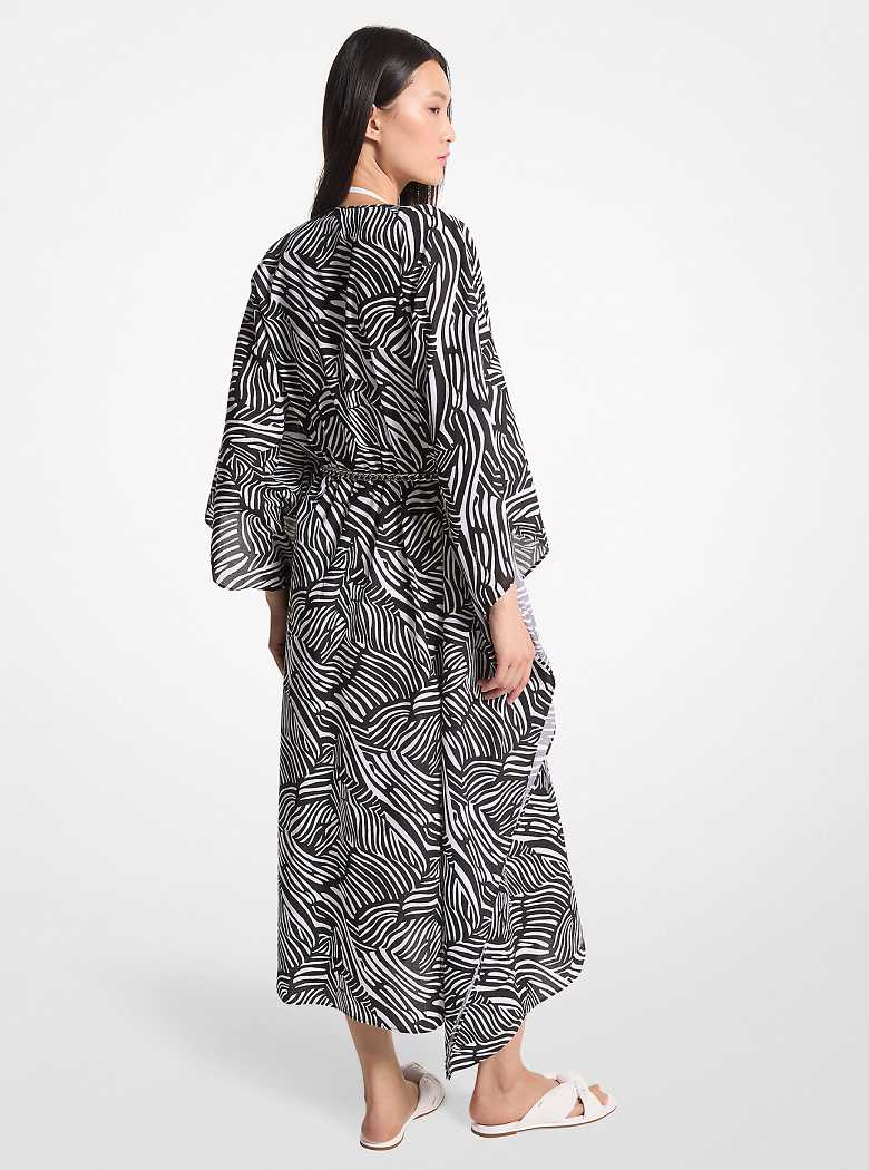 Michaelkors Zebra Organic Cotton Lawn Caftan Pretas Branco | SN-MK26664