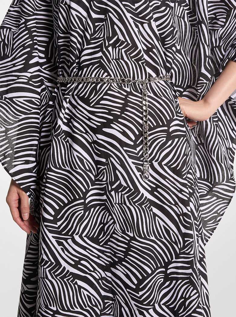 Michaelkors Zebra Organic Cotton Lawn Caftan Pretas Branco | SN-MK26664