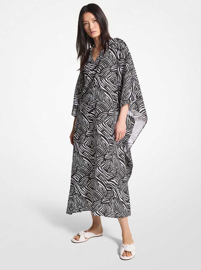 Michaelkors Zebra Organic Cotton Lawn Caftan Pretas Branco | SN-MK26664