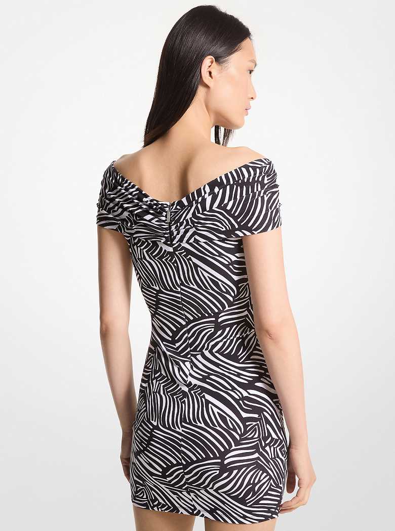Michaelkors Zebra Print Stretch Matte Jersey Off-The-Shoulder Pretas Branco | SN-MK26690