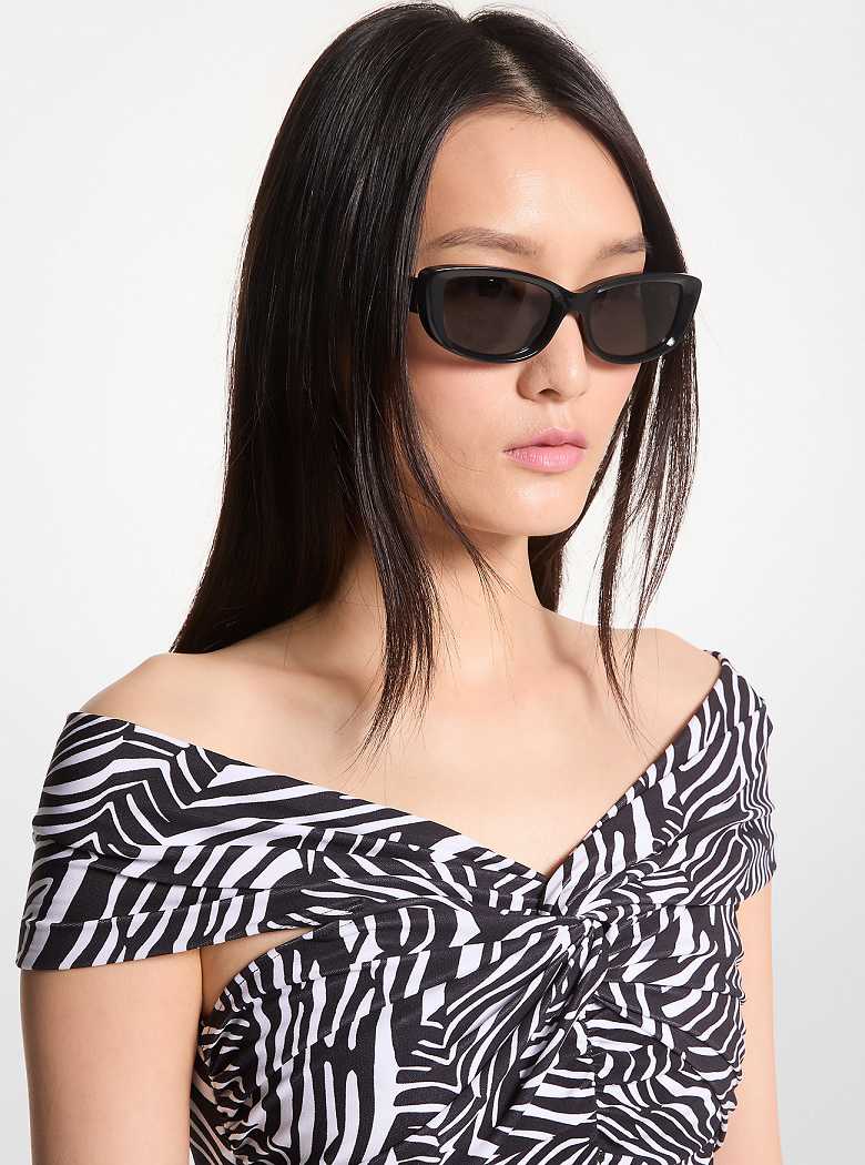 Michaelkors Zebra Print Stretch Matte Jersey Off-The-Shoulder Pretas Branco | SN-MK26690